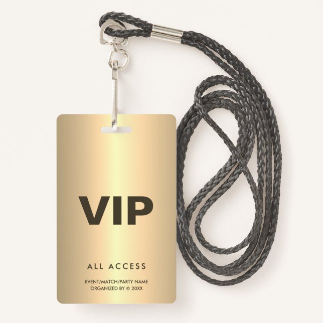 Badge Gold VIP All Access Event Concert Match Party QR (Devant avec lanière)