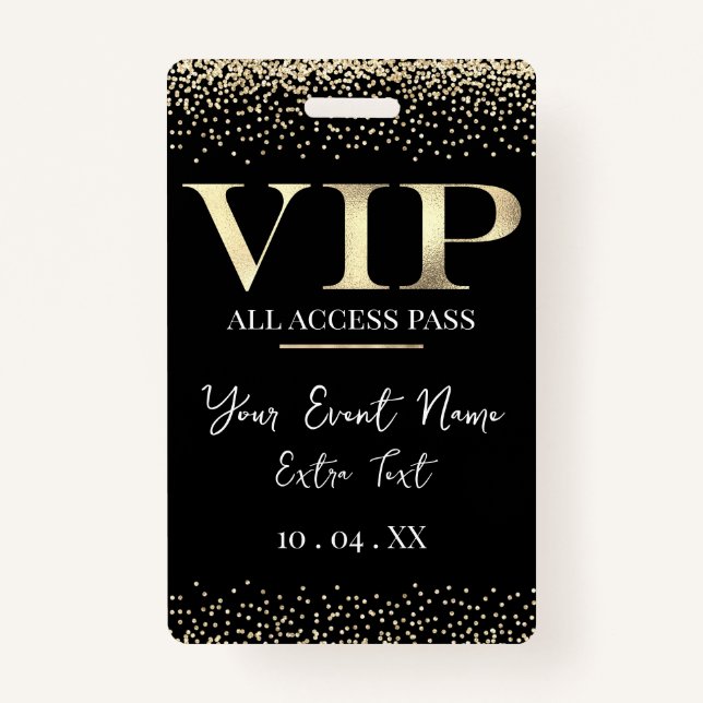 Badge Gold VIP sur Black Event ou Party (Devant)