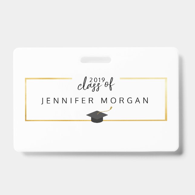Badge Graduation Gold Faux Foil Élégant (Avant)