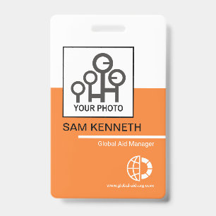 Badge Gras Blanc Orange Blocks Société Employé Photo