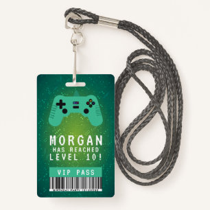 Badge Green Gamer VIP Pass Invitation d'anniversaire