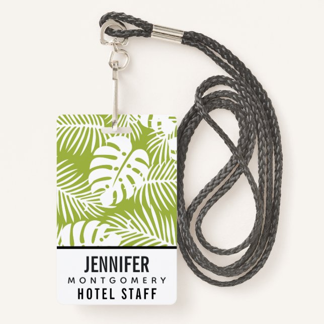 Badge Green Palm Feuille Rainforest Motif (Devant avec lanière)