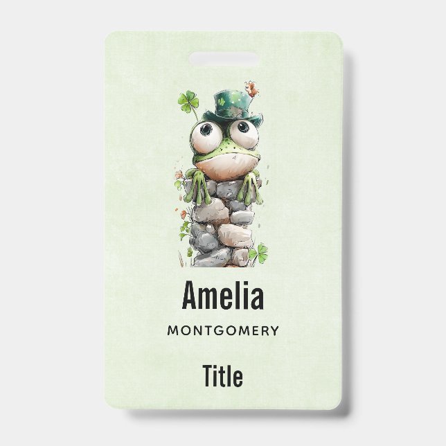 Badge Grenouille avec chapeau vert et trèfle mignonne (Avant)