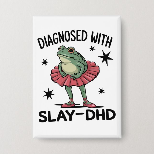 Badge Grenouille drôle ADHD Neurodivergent Meme Y2K Frog (Recto)