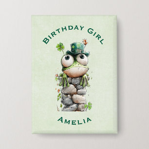 Badge Grenouille Fille d'Anniversaire avec Chapeau Vert