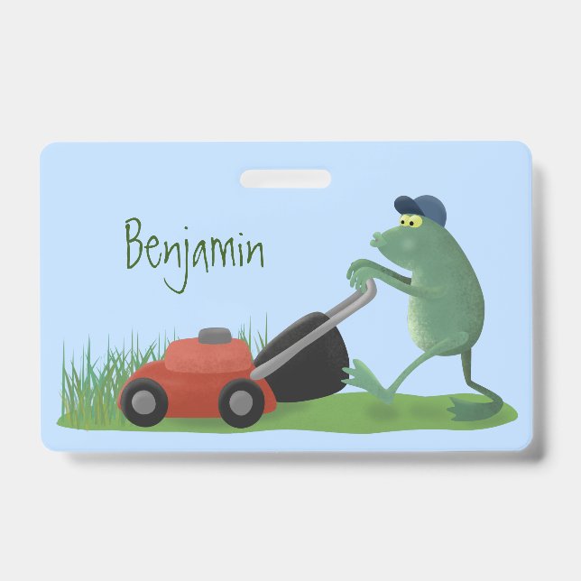 Badge Grenouille verte drôle tondeuse gazon dessin animé (Avant)