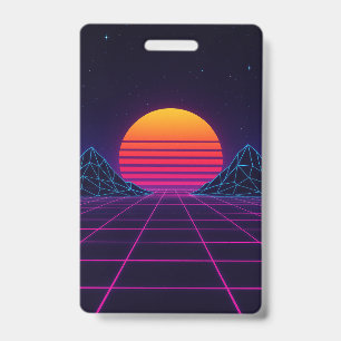 Badge Grille de coucher de soleil néon – Synthwave rétro
