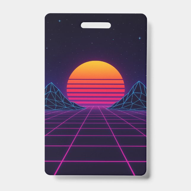 Badge Grille de coucher de soleil néon – Synthwave rétro (Avant)