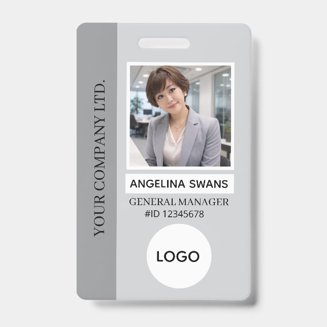 Badge Gris | Logo employé photo (Avant)