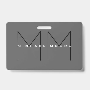Badge Gris Noir Monogramme Moderne Minimaliste