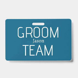 Badge groomsman bold groom team gray blue white bachelor