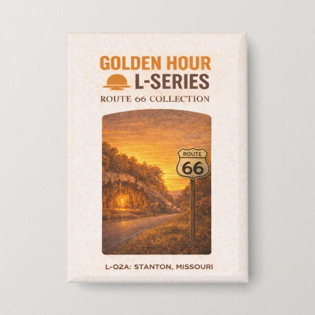 Badge Grottes de Meramec Route 66 Heure dorée Missouri (Recto)