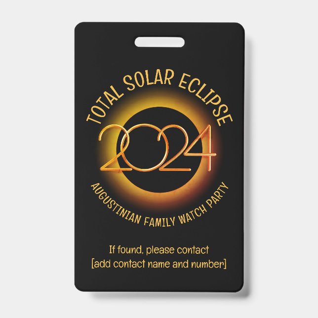 Badge Groupe d'Enfant Perdu ÉCLIPSE SOLAIRE TOTALE 2024  (Avant)