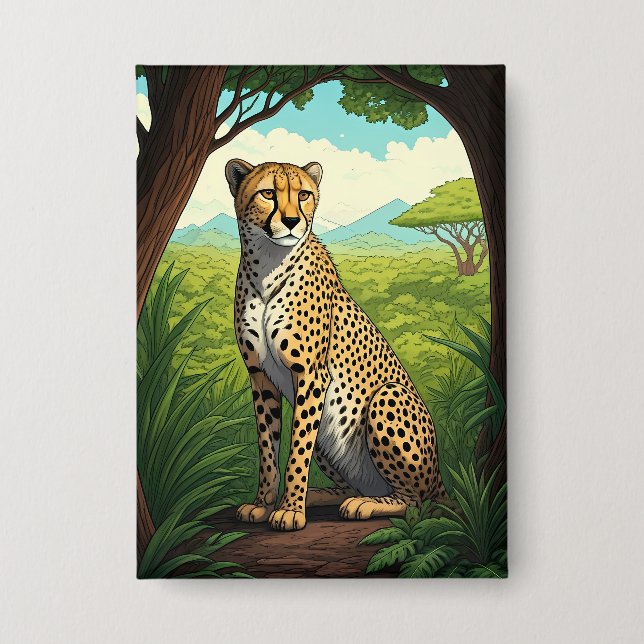 Badge Guépard dans une forêt luxuriante (Recto)