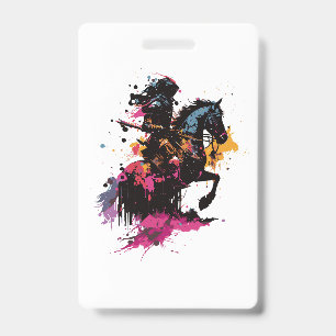 Badge Guerrier chevauchant un cheval à l'aquarelle