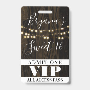 Badge Guirlande lumineuse en bois rustique Entrée VIP Sw
