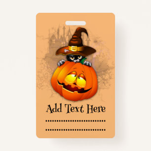 Badge Halloween Cute Kitty Witch et ami Citrouille
