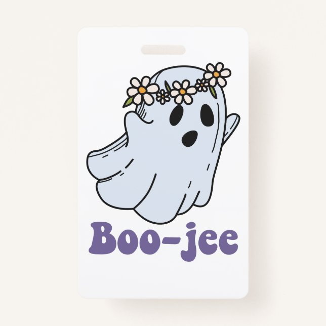 Badge Halloween Éffrayant Fantôme Boo Jee Boo (Devant)