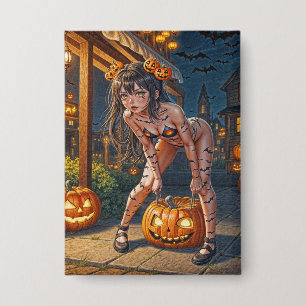 Badge Halloween Monster Jack-o-Lantern & Bat Vixen Girl