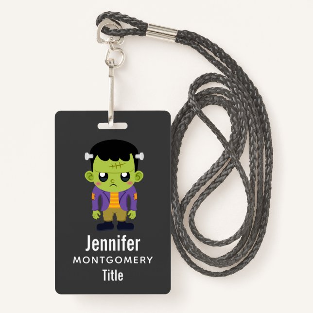 Badge Halloween monstre Frankenstein Green (Devant avec lanière)