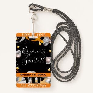 Badge Halloween Sparkle Sweet 16 Party VIP Pass Ba