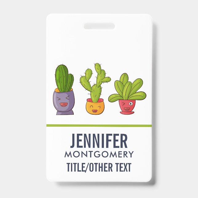 Badge Happy Cute Cactus dans les pots de fleurs Illustra (Avant)