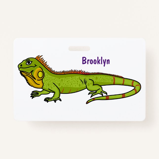 Badge Happy green iguana cartoon (Devant)