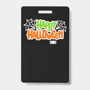 Badge Happy Halloween coloré mignon araignée Web