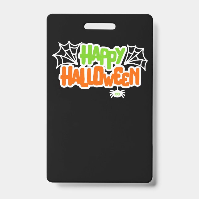 Badge Happy Halloween coloré mignon araignée Web (Avant)