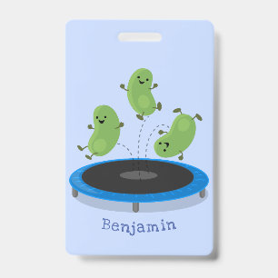 Badge Haricots verts mignons sur dessin animé trampoline