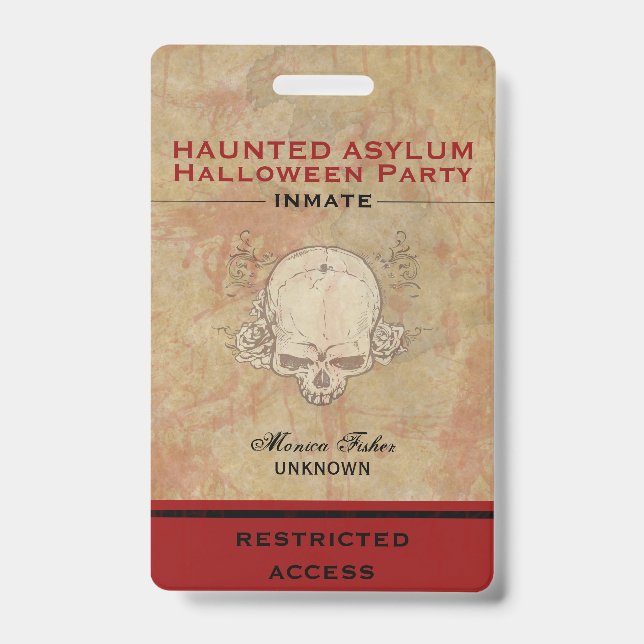 Badge Hauned Asylum Halloween Parti détenu 3 (Avant)