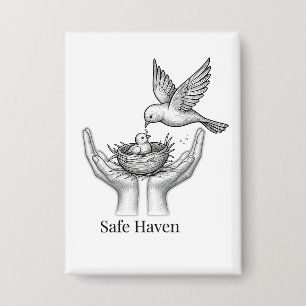 Badge Havre de paix - Oiseau dans les mains humaines Mar