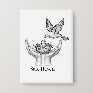 Badge Havre de paix - Oiseau dans les mains humaines Mar