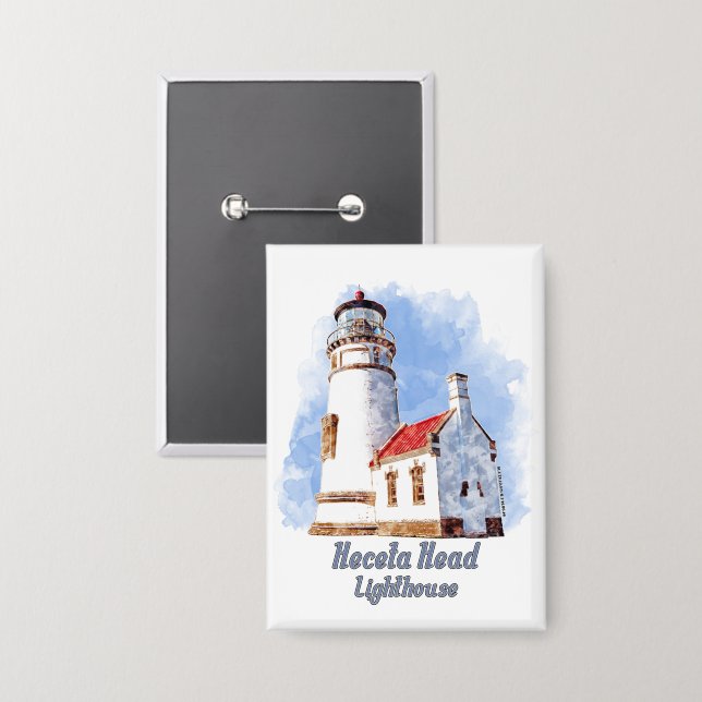Badge Heceta Head Phare Aquarelle - Oregon (Recto/Verso)