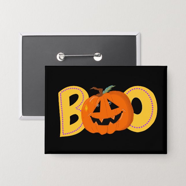 Badge Hey Boo Cute Citrouille Typographie Dessin Art (Recto/Verso)