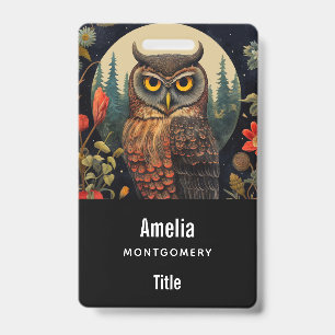 Badge Hibou la nuit avec une pleine lune