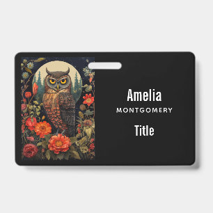Badge Hibou la nuit avec une pleine lune