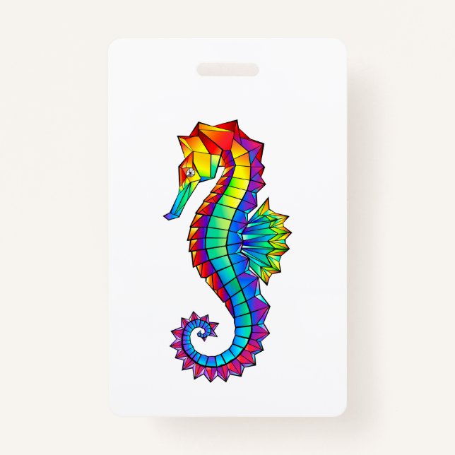 Badge Hippocampe polygonal arc-en-ciel (Devant)