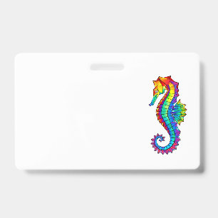 Badge Hippocampe polygonal arc-en-ciel