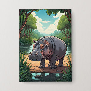 Badge Hippopotame au bord de la rivière