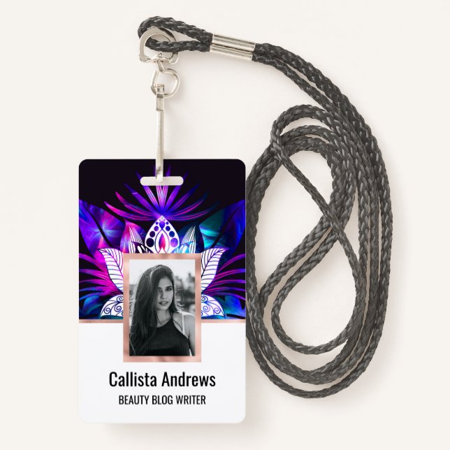 Badge Hipster Retro Tech Turquoise Lotus Lotus Fleur Feu (Devant avec lanière)