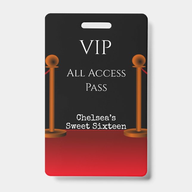 Badge Hollywood Red Carpet Sweet sixteen VIP All Access (Front)
