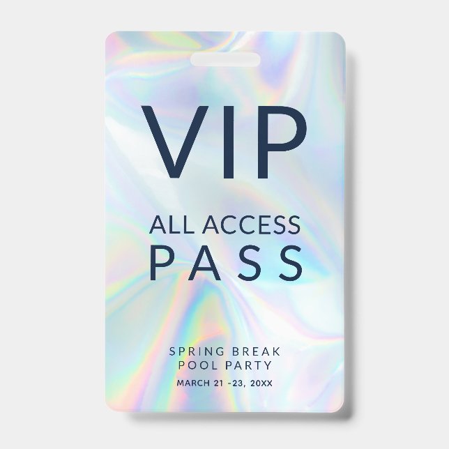 Badge Hologothique Pool Party VIP All Access Pass, événe (Avant)