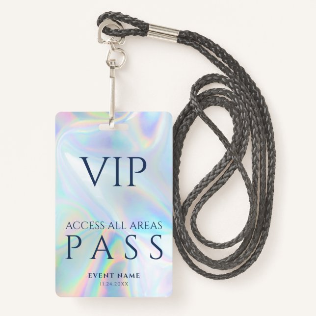 Badge Holographique moderne VIP All Access Pass Annivers (Devant avec lanière)