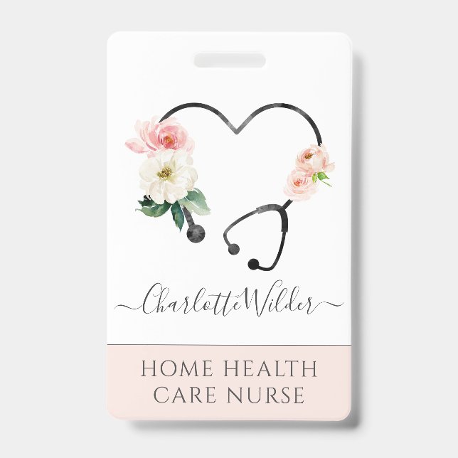 Badge Home Soins de santé Infirmière Floral Stethoscope (Avant)