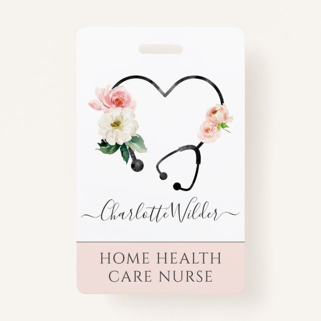 Badge Home Soins de santé Infirmière Floral Stethoscope (Devant)