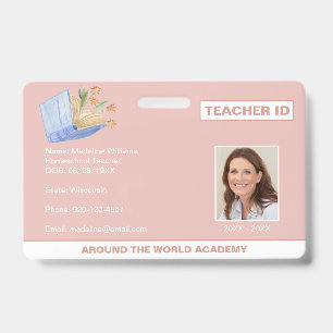 Badge Homeschool Enseignant ID Livre Fleurs