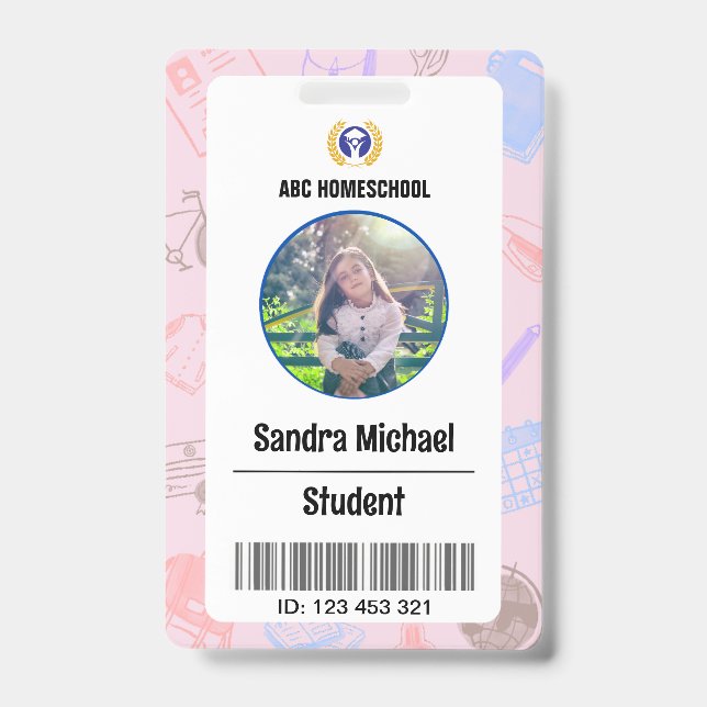 Badge Homeschool Student ID Badge, Child Photo & Barcode (Face)