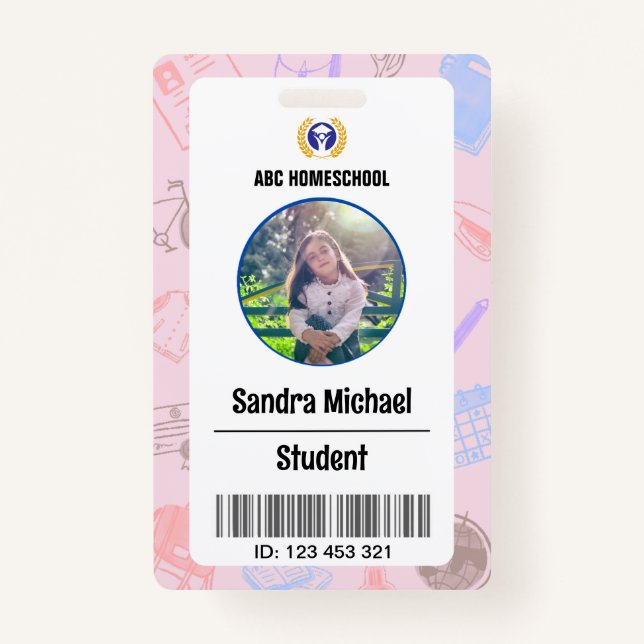 Badge Homeschool Student ID Badge, Child Photo & Barcode (Devant)