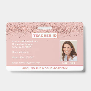 Badge Homeschool Teacher ID Rose Gold Parties scintillan